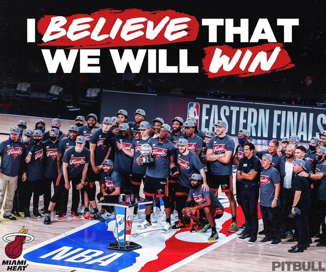 ピットブルのインスタグラム：「This is all Miami knows how to do is win in tough times. 305 for life and underdogs till the death. Congrats to the @miamiheat. Proud of ya'll boys. Dale! #ibelievethatwewillwin #motivationmonday」