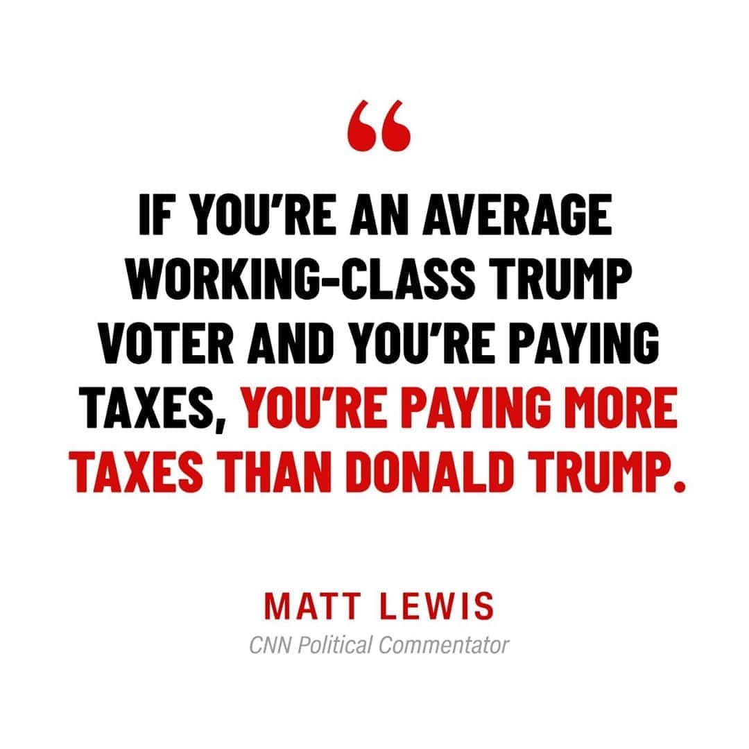 CNNさんのインスタグラム写真 - (CNNInstagram)「“If you’re an average working-class Trump voter and you’re paying taxes, you’re paying more taxes than Donald Trump. In a sane world, you’d be mad about that,” Matt Lewis said on CNN’s “New Day” after the New York Times reported that President Trump paid just $750 in federal income taxes in 2016 and 2017. Trump denied the New York Times story and claimed that he pays "a lot" in federal income taxes.」9月29日 0時01分 - cnn