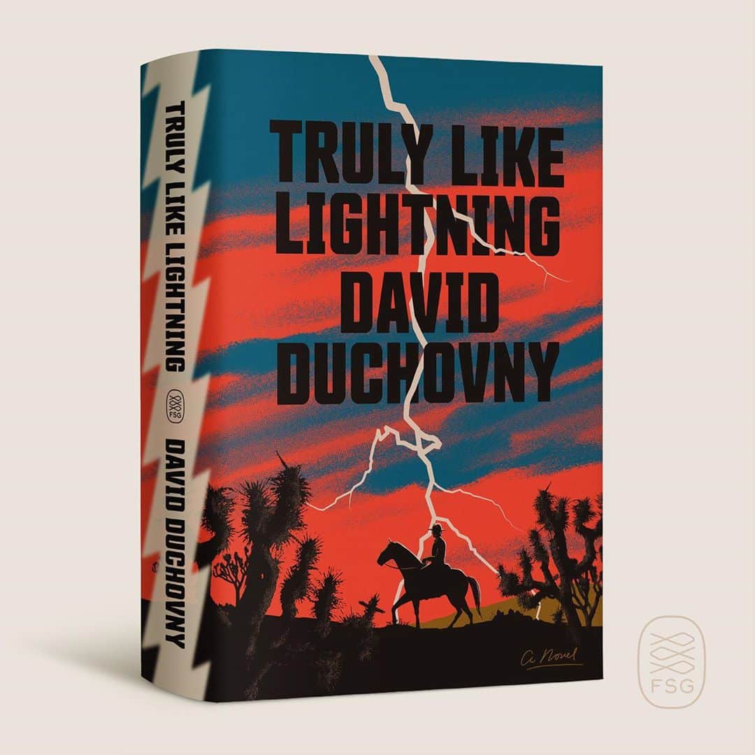 デイヴィッド・ドゥカヴニーのインスタグラム：「I'm excited to reveal the cover for my upcoming novel, TRULY LIKE LIGHTNING, out February 2, 2021 from @fsgbooks. It’s an adventure that traces the epic roots of how we got here and how we might get out and how we make sense of right and wrong in a world of religious, political, personal, and historical extremes.   Link in bio to preorder it in all formats.」