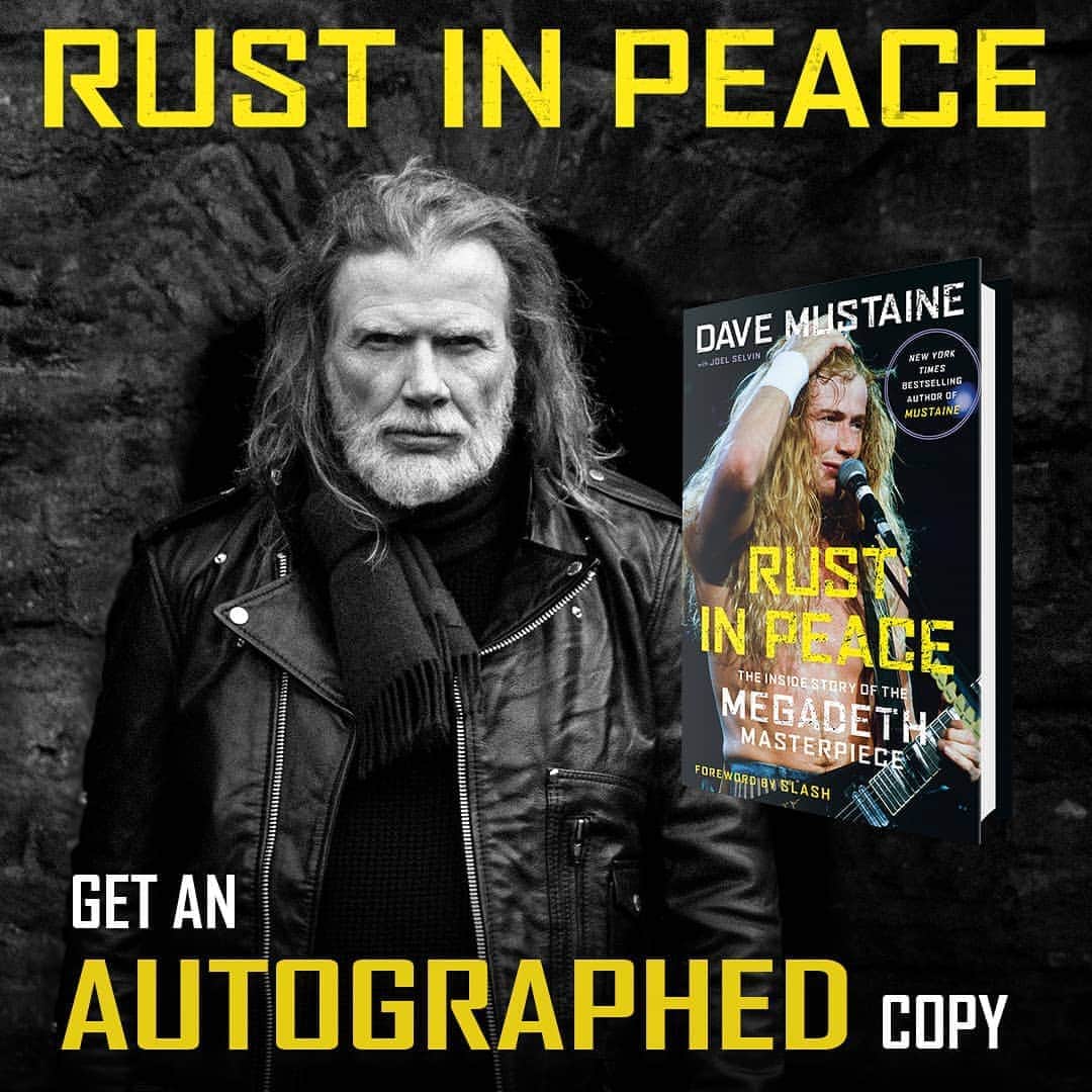 Megadethのインスタグラム：「There is still time to pick up a signed copy of Dave Mustaine’s new autobiography, Rust in Peace: The Inside Story of the Megadeth Masterpiece. Get yours now at premierecollectibles.com (swipe up in our story)」