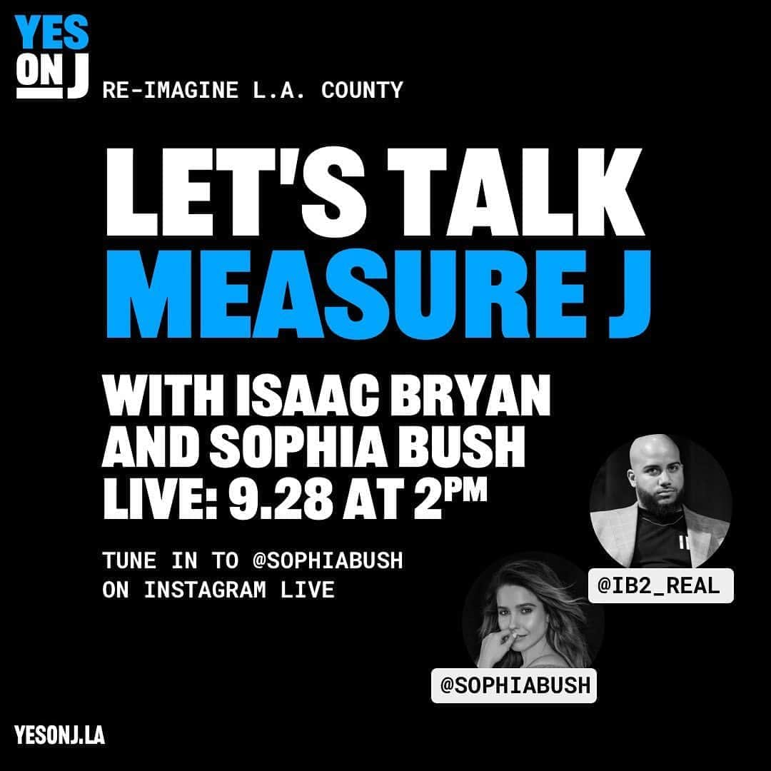 ソフィア・ブッシュさんのインスタグラム写真 - (ソフィア・ブッシュInstagram)「So many folks have realized the tremendous importance of local elections, and participating in city politics + policy. As we focus on the upcoming election, I’m doing everything I can to make sure I’m as informed locally as I am nationally. For all of my fellow Angelenos, #MeasureJ is an INCREDIBLY powerful step forward as we #reimagineLA! By voting Yes on J, we can collectively invest in our city and in outcomes that benefit the people! So how’s it all work? Let’s talk! 2pm PST on IG Live with the ever-inspiring Isaac Bryan @ib2_real. Let’s love on our city, friends! 💙 #YesOnJ」9月29日 5時59分 - sophiabush
