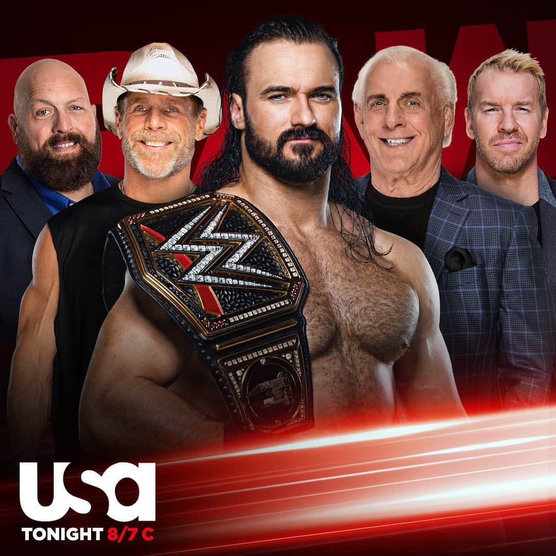 WWEさんのインスタグラム写真 - (WWEInstagram)「TONIGHT on #WWERaw:  • #WWEChampion @dmcintyrewwe kicks off the show along with a legendary lineup: #ShawnMichaels, @ricflairnatureboy, @wwethebigshow & @christian4peeps!  • @realjerrylawler holds #KingsCourt with the Mysterio Family!  • #KevinOwens battles @aleister_black   And much more!  📺 8/7c on @usa_network」9月29日 7時11分 - wwe