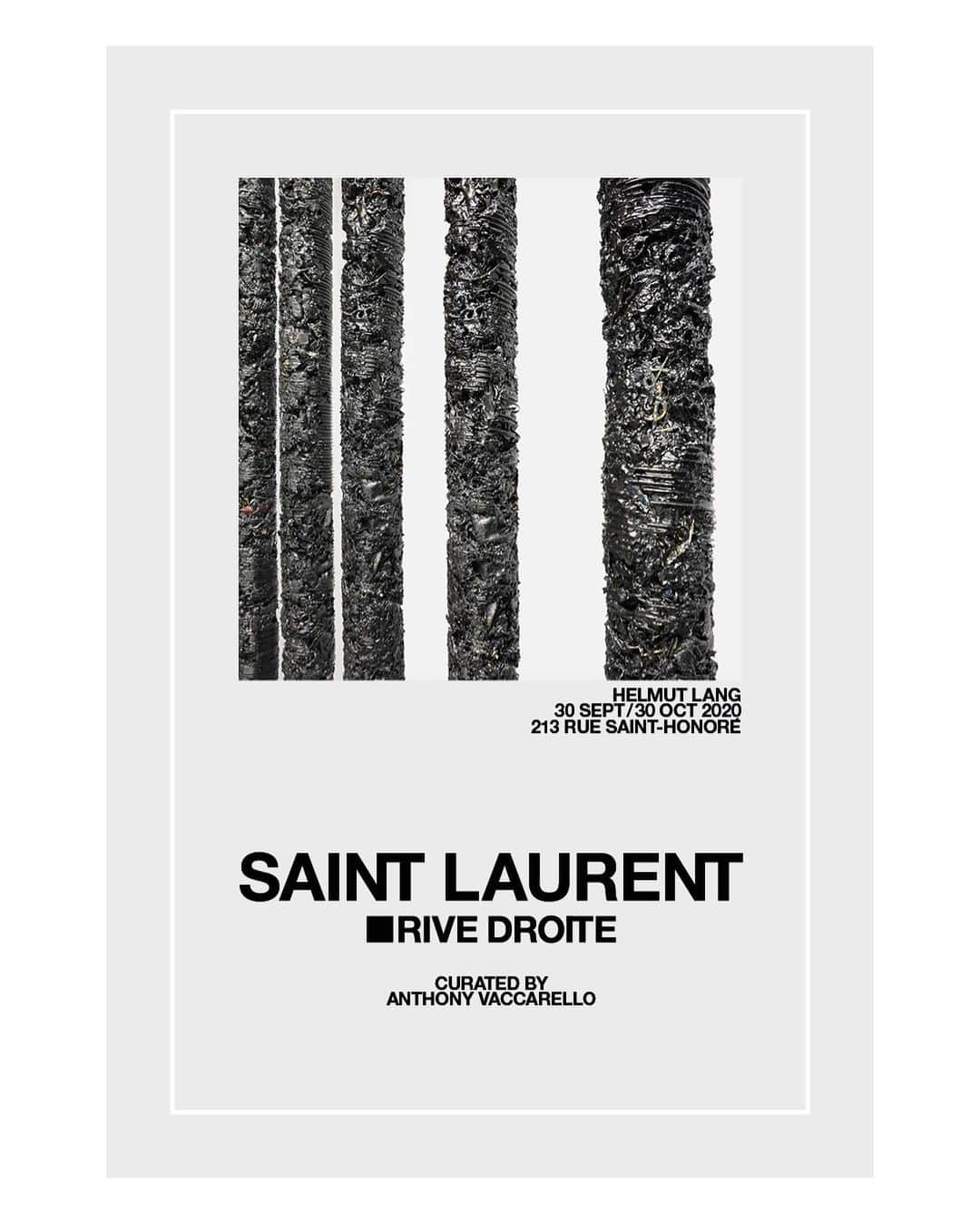 サンローランさんのインスタグラム写真 - (サンローランInstagram)「HELMUT LANG SAINT LAURENT RIVE DROITE CURATED by ANTHONY VACCARELLO  As part of the Saint Laurent Rive Droite project, Anthony Vaccarello has decided to give his creations to artist Helmut Lang to exert as raw materials for a set of unique sculptures.   30 SEPT / 30 OCT 2020 213 RUE SAINT-HONORE  #YSL #SaintLaurent #YvesSaintLaurent #helmutlangstudio @anthonyvaccarello @h_lang_」9月29日 19時01分 - ysl