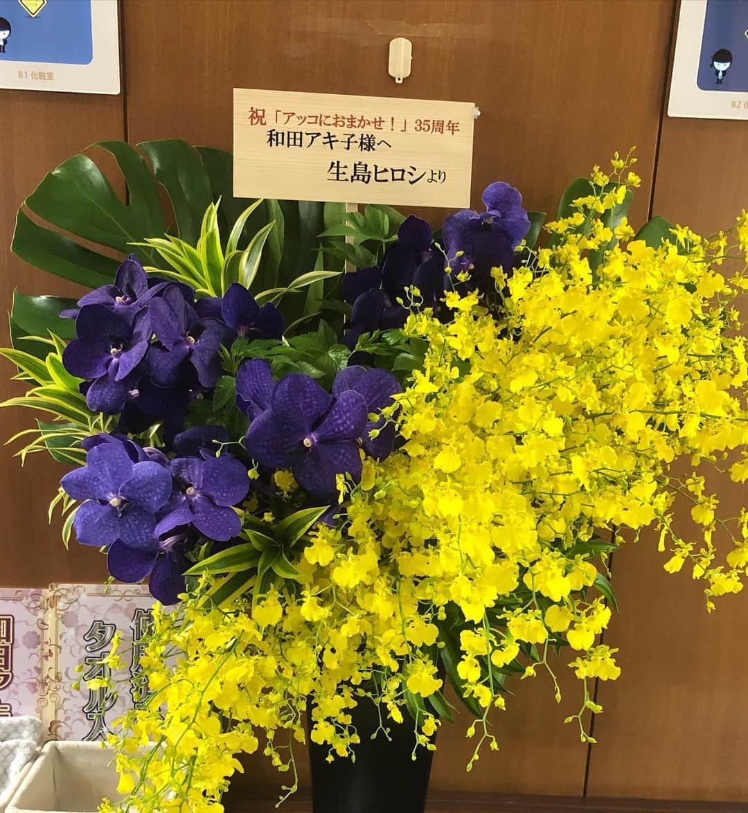 和田アキ子さんのインスタグラム写真 - (和田アキ子Instagram)「そして、楽屋に入った瞬間からの沢山のお花や差し入れ。 この他にも沢山頂きました。 幸せな１日でした😍 本当に今まで携わってくれたスタッフの皆さんのお陰での35周年です。これからも頑張ります❗️ そして、毎週、色々なお弁当屋さんが日曜日の朝なのに仕出ししてくれます。これが、おまかせの楽しみの１つです😄😄 そんなお弁当屋さんからも美味しいご飯とともにお花が😍😍ありがとうございます😊 #ako50th #アッコにおまかせ #35周年」9月29日 19時40分 - ako50th