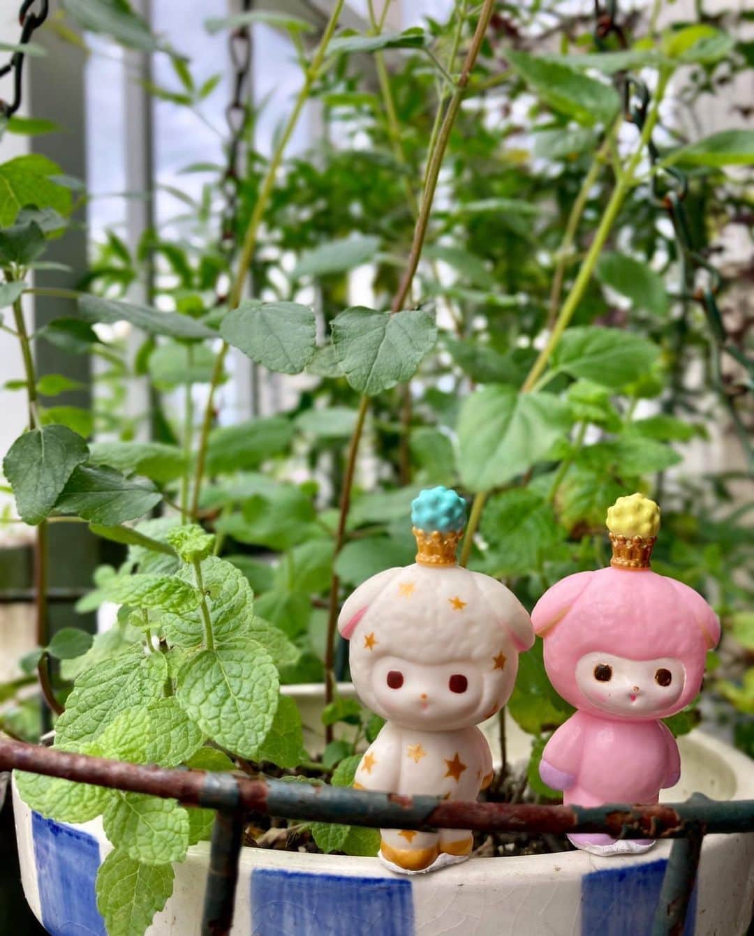 加倉井ミサイルのインスタグラム：「『夏に植えたミント畑がミント林になったわ』 『ミントの森になるまであと少しね！』  #今日のミミちゃん🐏 #todaysmimi🐏 #sofvi #vag22  #medicomtoy #絵本  #manga #cartoon #cartoons  #painting #illustration #art #artwork #artist #picturebooks #Childrensbook #childrenbook #stuffed #softtoy #softtoys #stuffedanimals #stuffedsheep  #sheep #happy」