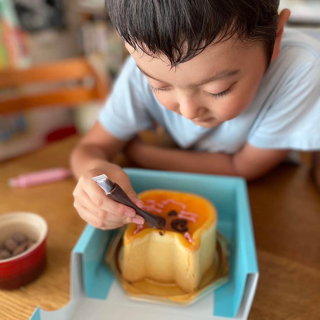 村瀬寛美のインスタグラム：「友達が持って来てくれたおもたせ ネコのチーズケーキ🐈  ケーキ屋さんピネード  チョコとストロベリーペンがついていて、 描き描き。  可愛いだけじゃなく、 アプリコットソースが甘酸っぱくて、 美味しい。  しかも分厚い！ 食べ応えがありました。  美味しかったー！ ごちそうさま。  #ねこねこチーズケーキ  #なんで今ネコ型が人気なの？ #村瀬寛美 #おもたせ #子ども話し方教室 #名古屋の話し方教室 #名古屋のアナウンサー」