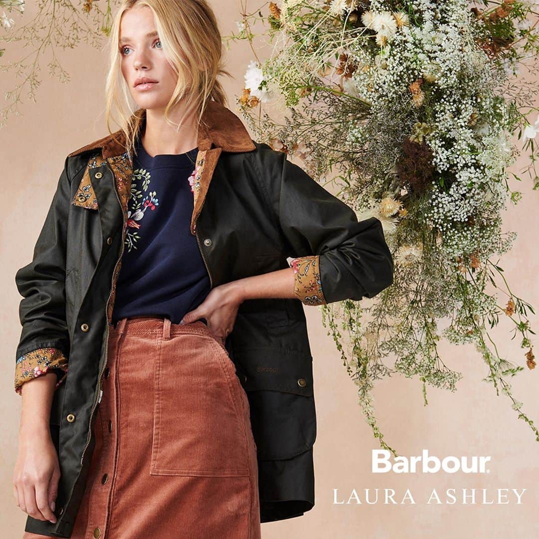 ローラアシュレイのインスタグラム：「Two quintessentially British brands, one exclusive AW20 collaboration. Introducing the #BarbourLauraAshley collection.⁣ ⁣ Traditional @Barbour styles and signature Laura Ashley prints come together in this exclusive range.⁣ ⁣ Incorporating the rich history from the Laura Ashley archive, this timeless capsule collection includes waxed and quilted jackets, patterned shirts, ruffled dresses, knitted jumpers and stylish accessories. ⁣ ⁣ Discover the full collection online at Barbour.com」