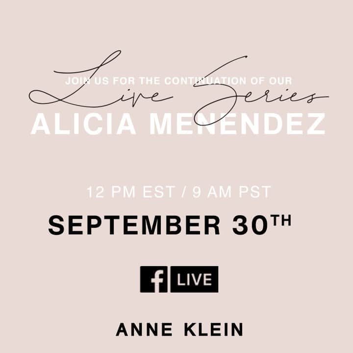 のインスタグラム：「The #WomenWhoDo series continues TOMORROW, September 30th, at 12pm EST / 9am PST on Facebook Live! Join us as we sit down with MSNBC Anchor, Activist, and Advocate for All, @aliciamenendezxo to discuss her latest media endeavors and the power women have in today's political climate. Hosted by Anne Klein's granddaughter, @jesse_gre. Don't forget to set a reminder for yourself in our stories and RSVP on our Facebook page. We can't wait to see you there!」
