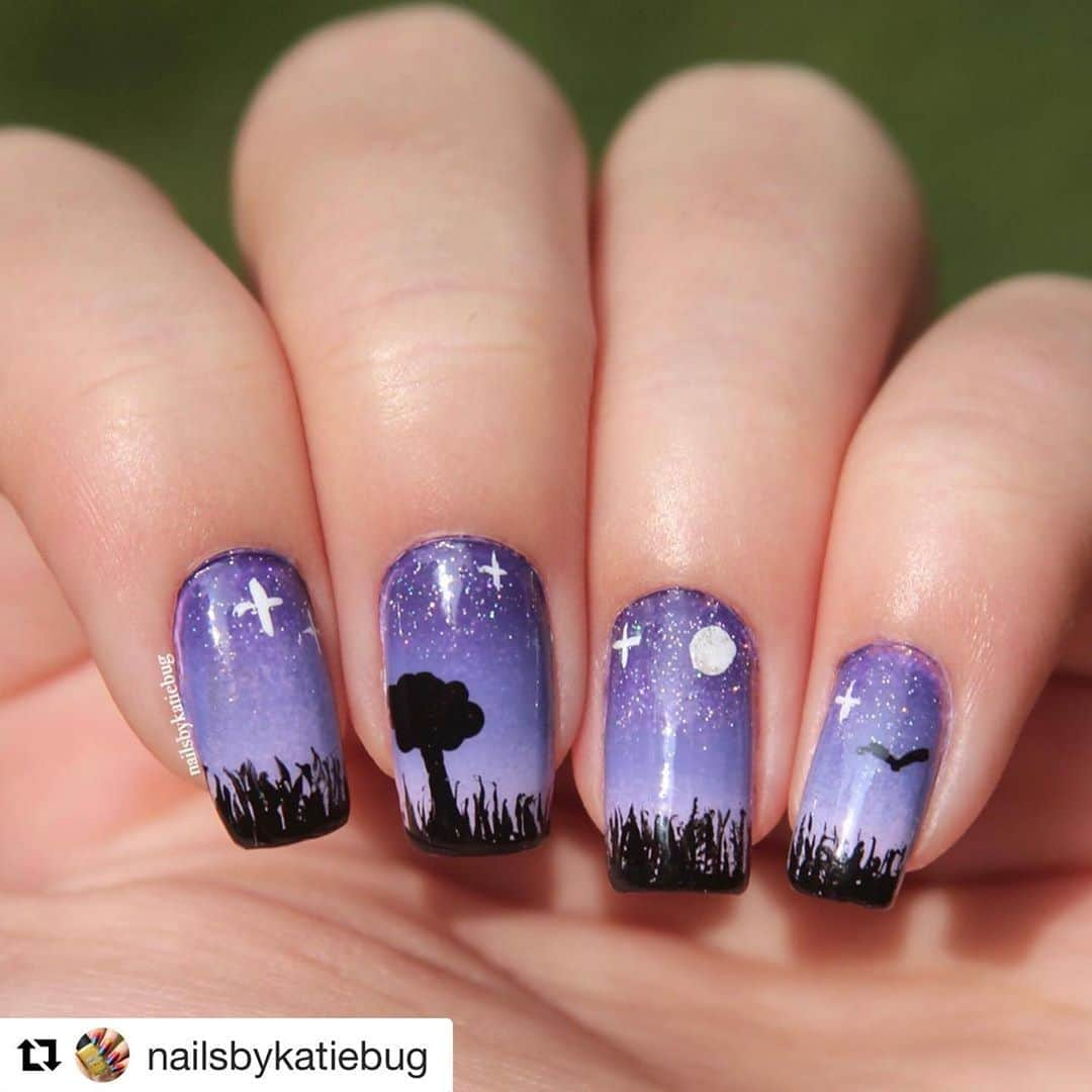 Nail Designsさんのインスタグラム写真 - (Nail DesignsInstagram)「Credit: @nailsbykatiebug  ・・・ Spooky nighttime nails! ⭐️✨ • • • #holotaco #nailart #nailspafeature #nails #nailsofinstagram #nailsoftoday #nailsofinstagram💅 #nailsoftheday #nailpolish #nailart💅 #freehandnailart #purplenails #purplenails💜 #holonails #nailartist #nailartfeature #nailpolishlovers #mani #manicure #purplemani #naildesigns #nailartdesign #nailinspo #nailartinspiration #nailartinspo #nails💅 #opi #opiobsessed #coloristheanswer🌈 #coloristheanswer @holotaco @opi」9月29日 20時43分 - nailartfeature