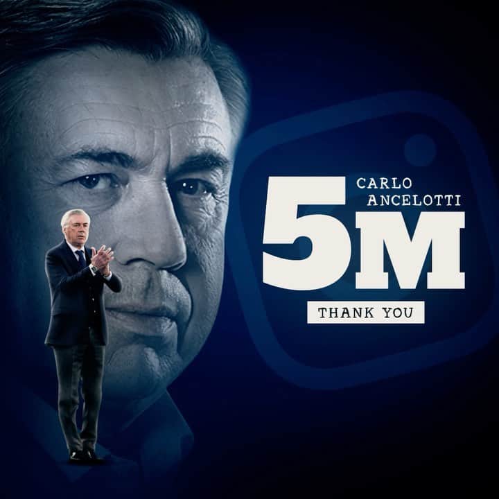 カルロ・アンチェロッティのインスタグラム：「Five million on @instagram ... Incredible. Thank you for your support.」
