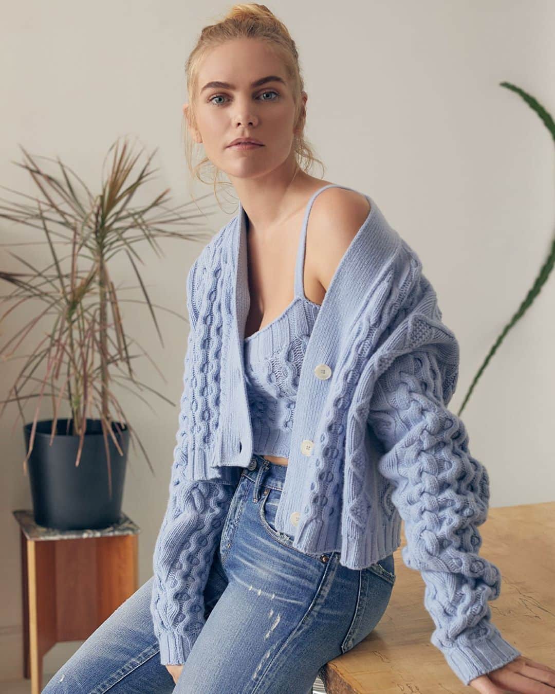 Saks Fifth Avenueのインスタグラム：「A sweater set from @theandamane and high-waisted jeans make for a chic nod to the '90s, while still looking effortlessly modern. #SaksStyle」