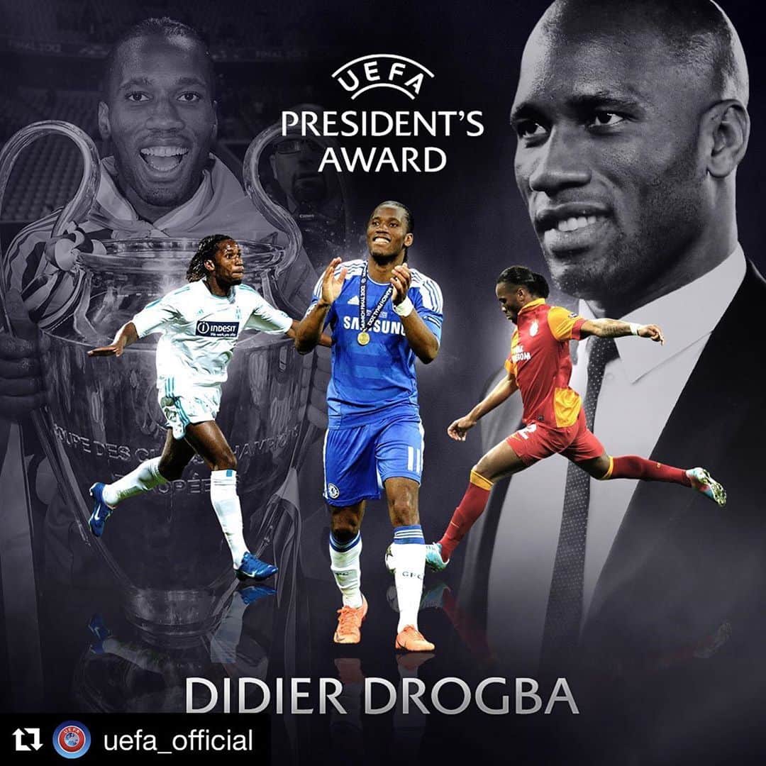 ディディエ・ドログバのインスタグラム：「A year and a half before playing my first @championsleague from @uefa_official I was a substitute @lemansfc.officiel in second division,  Use to watch those Tuesday, Wednesday and Thursday games with my friends and dreaming that one day I’ll hear this anthem. Hard work made me feel I could compete, belief and faith comforted me that I’ll do it. Thank you @olympiquedemarseille @chelseafc @galatasaray and @uefa_official for those fun nights 😅 What an honor to be named among all these legends @johancruyff @franzbeckenbauerofficial @bobby_charlton @paolomaldini @davidbeckham or more Alfredo Di Stefano 😊 Have faith, Dream Big, Work harder 🙏🏾」