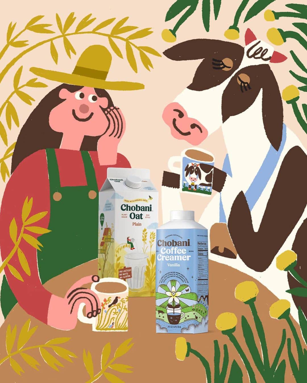 Chobaniのインスタグラム：「It’s #nationalcoffeeday ☕️, and we have a mug for you. Chobani Oat and Coffee Creamer fans—here’s your chance to win a limited-edition mug celebrating your favorite coffee flavor-maker, feat. art by @vanderyacht. To enter, comment 🌾 if you love non-dairy, or 🐮 for real cream. Link in bio for terms & conditions.  To enter:  1.Maintain a public Instagram account 2. Follow @chobani on Instagram 3. Comment on this post with 🌾 or 🐮」