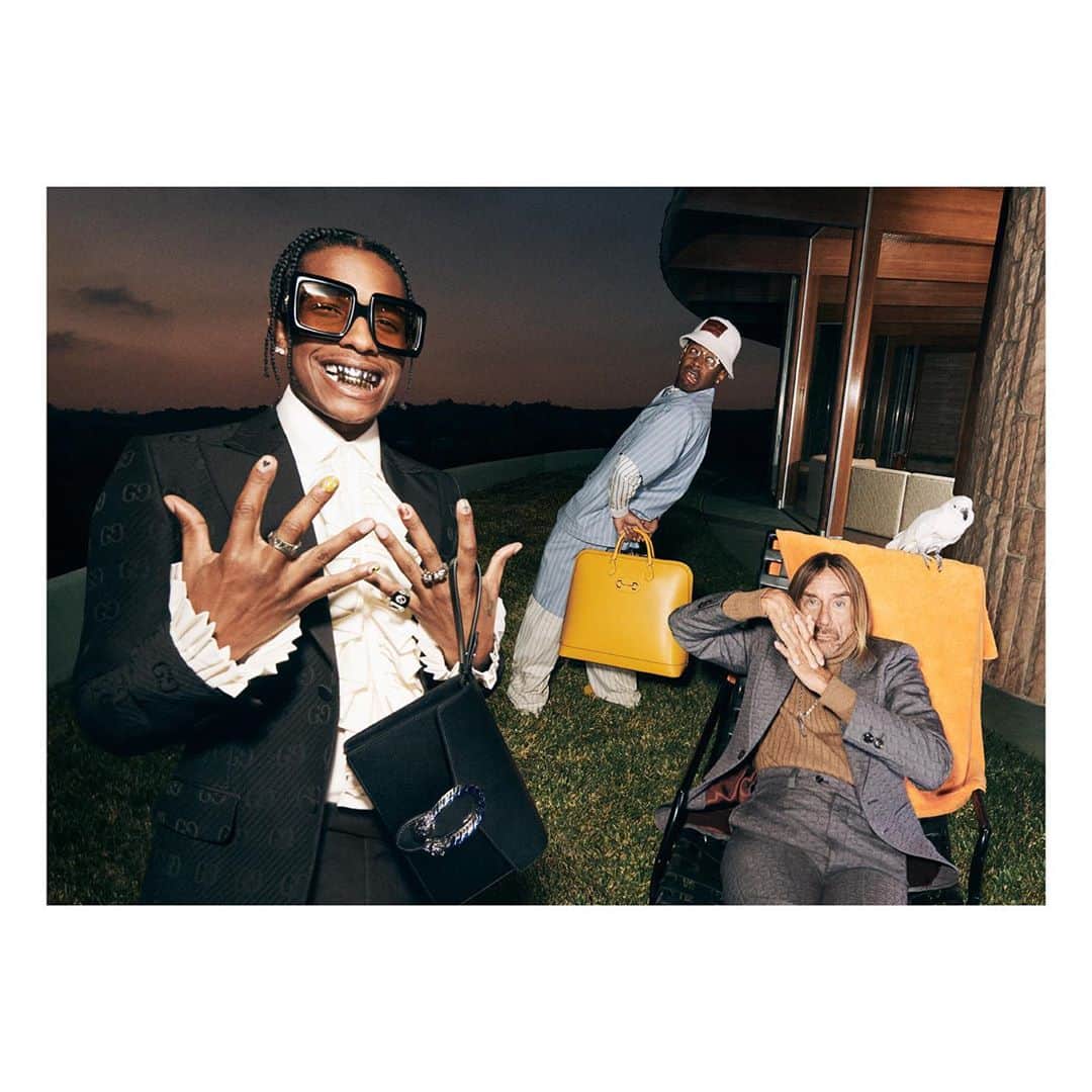 エイサップ・ロッキーのインスタグラム：「ALL SMILES  @GUCCI @iggypopofficial & @feliciathegoat」