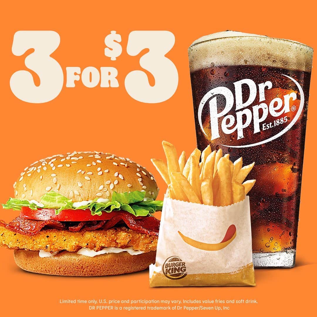 バーガーキングさんのインスタグラム写真 - (バーガーキングInstagram)「the best things in life are three. get a Double Cheeseburger or Chicken Jr. BLT with fries and a @drpepper for just $3.」9月30日 2時50分 - burgerking