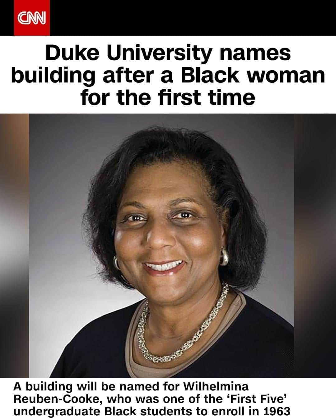 CNNさんのインスタグラム写真 - (CNNInstagram)「Wilhelmina Reuben-Cooke has now made history at least twice on Duke University's campus in North Carolina. Reuben-Cooke, who died in 2019, was one of the first undergraduate Black students to enroll at the university in 1963. Now, her name will be on a sociology-psychology building, making her the first Black woman to have a campus building named for her, according to the university. "When the building that now bears Professor Reuben-Cooke's name first opened, she would not have been allowed to enter it as a student," Duke President Vincent E. Price said. "From this day forward, anyone who passes through its doors will carry on her legacy of accomplishment, engagement and lasting impact." Tap the link in our bio to learn more about Reuben-Cooke.⁠ ⁠ (📸: Duke University)」9月30日 4時01分 - cnn