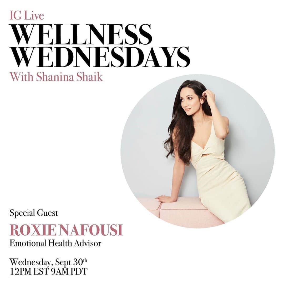 シャニーナ・シャイクのインスタグラム：「Really looking forward to my chat with Emotional Health advisor @roxienafousi . Her personal journey led her to this amazing profession . I truly believe this chat will be extremely helpful for many of us. Especially,  during this stressful and uncertain time. Roxie and I will chat about self development , inner work, letting go of labels and MANIFESTING ✨🙏🏽 make sure to tune in 12pm EST/ 9am PDT /5pm GMT + 1」
