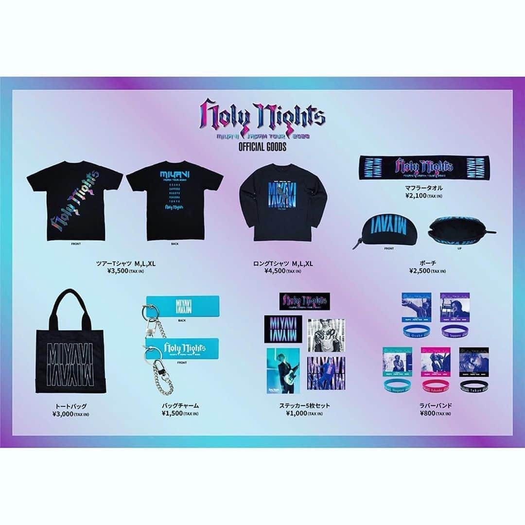 雅-MIYAVI-さんのインスタグラム写真 - (雅-MIYAVI-Instagram)「#HolyNights Tour 2020 merch dropped now. Only on the JP store. Chexk em out ✝️ 幻の HOLY NIGHTS 2020 ツアーグッズ、入荷＆ドロップしました。本当は年末に振替ツアーをやって皆と共有したかったんだけど、１２月もまだまだガッツリライヴは厳しそうなので、このタイミングでのドロップとなりました。今夜のニコニコでも叩き売りするので、チェックしてみてね🤘🏻🤘🏻😌 #Repost @miyavi_staff ・・・ 『MIYAVI "Holy Nights" JAPAN TOUR 2020』オフィシャルグッズ解禁‼️🎸 . 5/8(金)から5都市で開催を予定しておりました『MIYAVI "Holy Nights" JAPAN TOUR 2020』のオフィシャルグッズが解禁🔥 9/30(水)正午よりMIYAVI SHOPにて発売🎉 . ツアーTシャツやマフラータオルといった定番アイテムに加え、MIYAVIロゴを使用したトートバッグやバッグチャーム、撮りおろしフォトを使用したロングTシャツやステッカーセットなど、バリエーション豊富なグッズLINE UP✨ . ぜひ、チェックしてください👀🎶 . 詳しくはこちら↓ https://miyavishop.thebase.in/ . #MIYAVI #LDH #MYVCREW #HolyNights #HolyNightsJAPANTOUR2020 #オフィシャルグッズ #MIYAVISHOP」9月30日 13時12分 - miyavi_ishihara