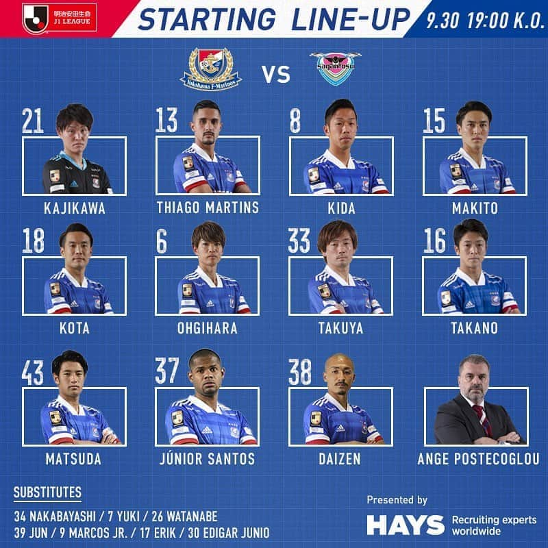 横浜F・マリノスさんのインスタグラム写真 - (横浜F・マリノスInstagram)「Yokohama F.Marinos Team News vs Sagan Tosu! 本日のJ1リーグ第25節・サガン鳥栖戦のメンバーが発表されました！  #fmarinos #Jリーグ #スタメン #startingXI #jleague #HAYS」9月30日 16時40分 - yokohamaf.marinos