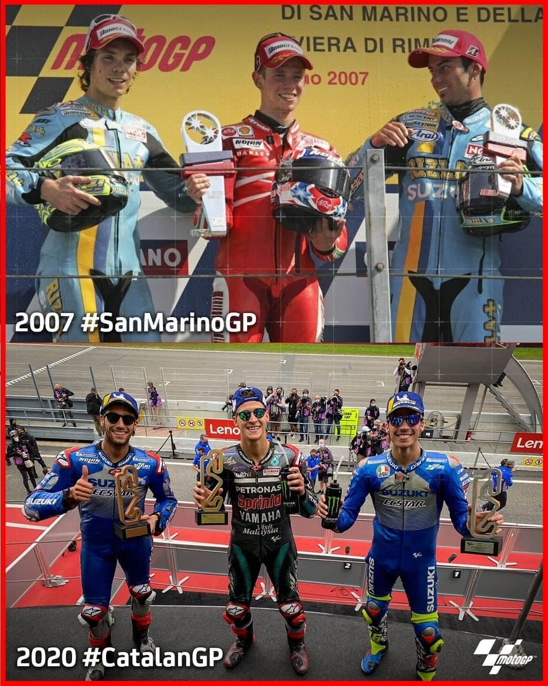 MotoGPさんのインスタグラム写真 - (MotoGPInstagram)「Did you know that @suzukimotogp's double podium at the #CatalanGP 🏁 was the first double rostrum for the team since the 2007 #SanMarinoGP 🇸🇲? 👏  #MotoGP」9月30日 19時01分 - motogp