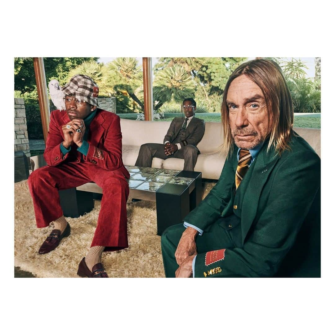 グッチさんのインスタグラム写真 - (グッチInstagram)「Men in suits in the lounge of a West Coast home, presenting @asaprocky, @feliciathegoat Tyler, The Creator and @iggypopofficial in the new #GucciTailoring campaign. Wearing tailoring designed by @alessandro_michele. #AlessandroMichele Discover the collection through link in bio.」9月30日 21時00分 - gucci