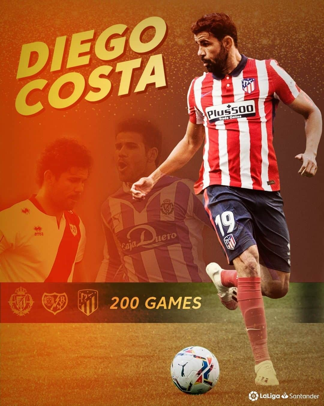 LFPさんのインスタグラム写真 - (LFPInstagram)「❤️ 150 for #Atleti, 34 for #RealValladolid and 16 for #RayoVallecano.  Congratulations on 2️⃣0️⃣0️⃣ #LaLigaSantander matches, @diego.costa! 👏 • ¡2️⃣0️⃣0️⃣ partidos en #LaLigaSantander! ¡Felicidades, #DiegoCosta! ⚪🔴 • #Football #HayQueVivirla #YouHaveToLiveIt」10月1日 9時00分 - laliga