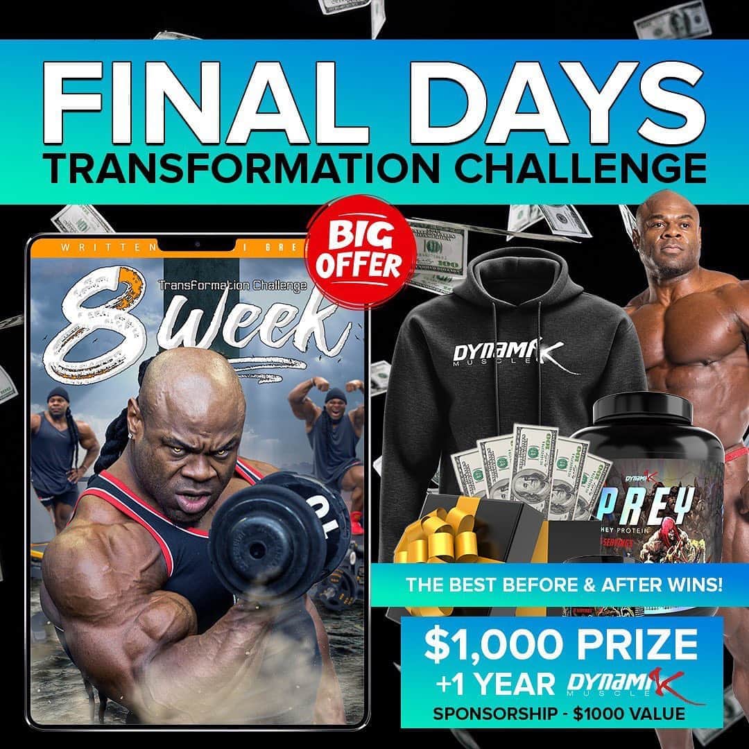 カイ・グリーンのインスタグラム：「🔥5 FINAL DAYS TO JOIN The Best Transformation WILL WIN $1,000 and a 1 Year @dynamikmuscle sponsorship  🗓FULL 8 WEEK PROGRAM Giving you all the tools (Diet/Training) you need to make BIG CHANGES in your physique!  💸 1,000 Cash Grand Prize ⚒ 1 Year #DynamikMuscle Sponsorship 💪🏾 8 Weeks Of Intense Workouts 🍏 8 Week Nutrition / Meal Plan 🗯 Daily Text From Me 👥 Private Facebook Group 🎆 For Male & Female 🌏 Yes! Worldwide Entry  👉🏾Click the link in bio to join the 8 Week Challenge. Spots limited...LETS WORK!!」