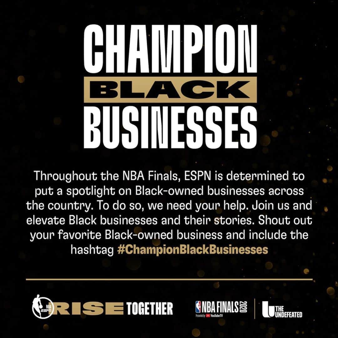 espnさんのインスタグラム写真 - (espnInstagram)「On the court, only one team can be crowned champion this NBA season. Here at ESPN, we look to crown all Black-owned businesses as true champions of their communities.  Join us #ChampionBlackBusinesses」10月1日 1時45分 - espn