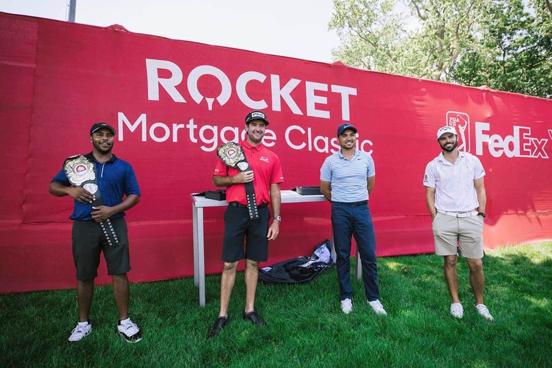 のインスタグラム：「Amazing to hear that my friends at the @RocketClassic raised over $2.7M this year for nonprofits in Detroit!! It was an honor to help impact the community with the Bubba & Friends charity outing... plus @hv3_golf and I got the belts! Win-win 💪」