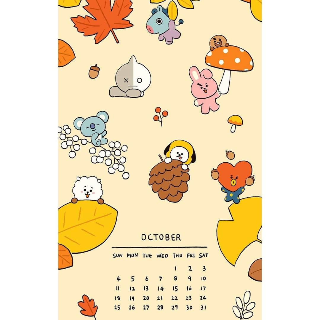 BT21 Stars of tomorrow, UNIVERSTAR!さんのインスタグラム写真 - (BT21 Stars of tomorrow, UNIVERSTAR!Instagram)「Enjoy the colors of October with BT21. 🍁  Check out our Instagram story to download!  #October #Calendar #Fall #Autumn #AutumnLeaves #Pinecone #Wallpaper #Illustration #Artwork #BT21」10月1日 18時00分 - bt21_official