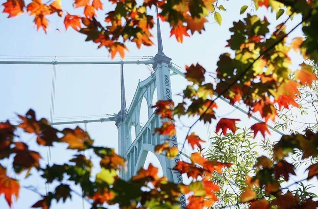 のインスタグラム：「Every time we see the St.John’s bridge, we just FALL more in love with it. Double tap if you agree!🍂👀❤️ - 📷: @kylienikolephotography  #portland #portlandnw #pdx #fall #stjohnsbridge」