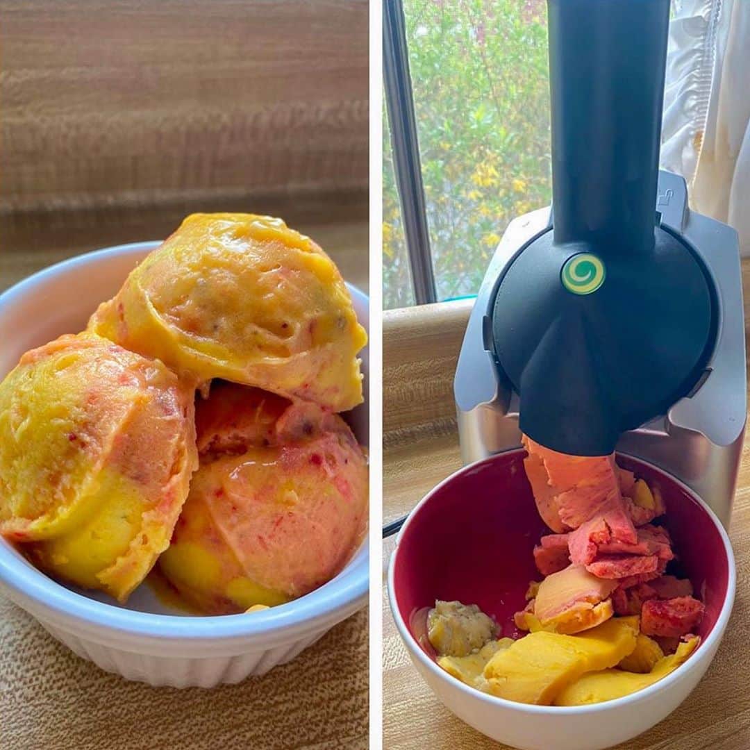 Yonanasのインスタグラム：「Enjoy guilt-free treats at home in seconds with Yonanas! We are loving the tie-dye swirls in this pure fruit Yonanas creation from @tayfit234. 💛⠀ ⠀ Share your Yonanas creations with us using #yonanas.」