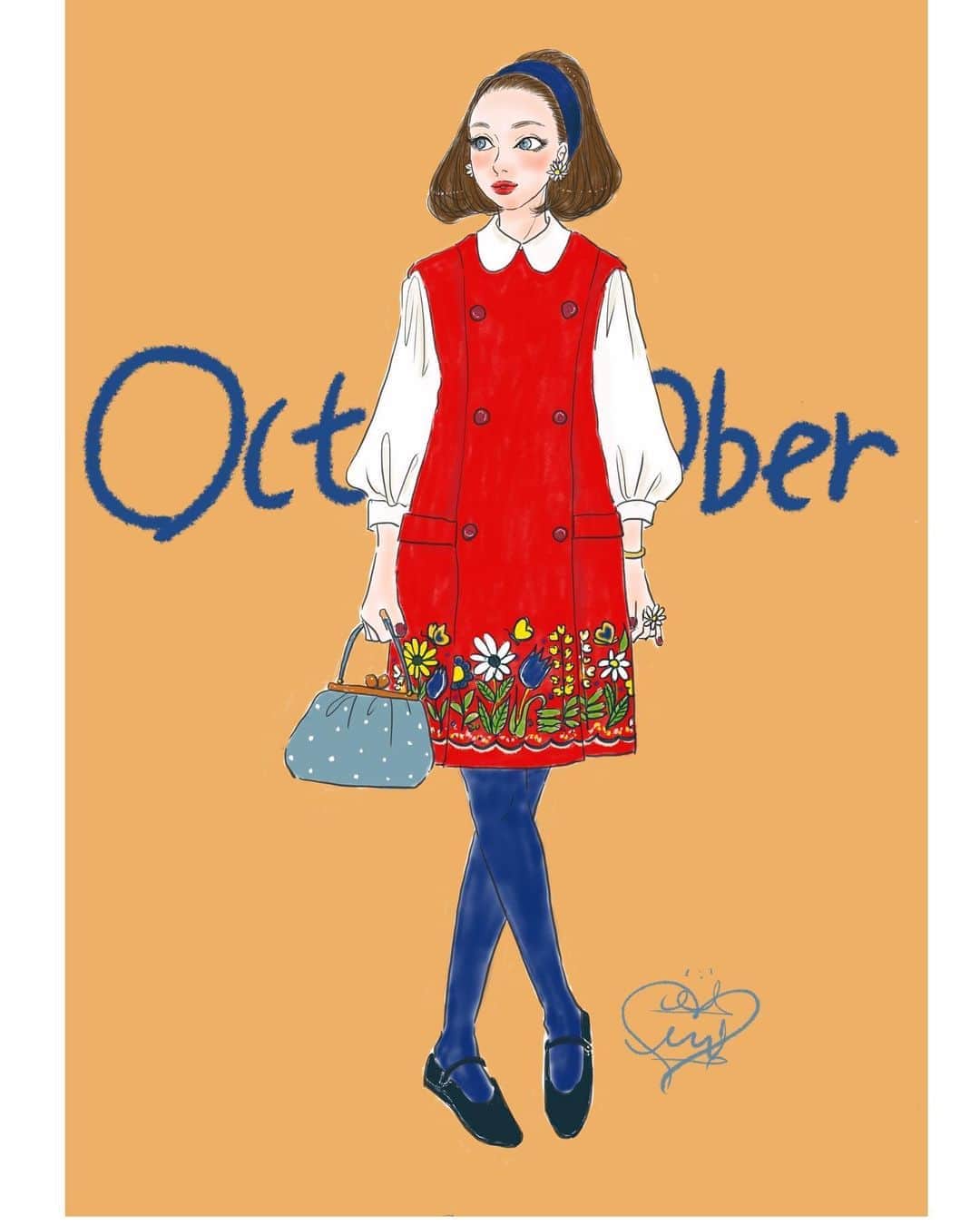 おおたうにさんのインスタグラム写真 - (おおたうにInstagram)「🧡October Girl🧡 #fashionillustration #outaunismygirl #おおたうに #calendargirl」10月1日 10時14分 - outa_uni