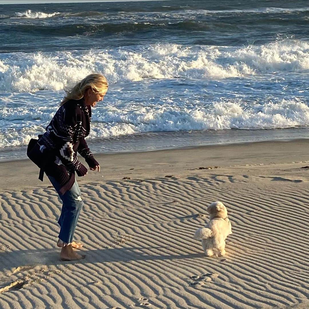 クリスティ・ブリンクリーさんのインスタグラム写真 - (クリスティ・ブリンクリーInstagram)「Blown away by the beauty of the sea and the wind patterns on the sand! 🌊🐚#chesterbrinkley loved messing it up with his little paw prints , little ears flapping in the briny breeze !」10月1日 10時46分 - christiebrinkley