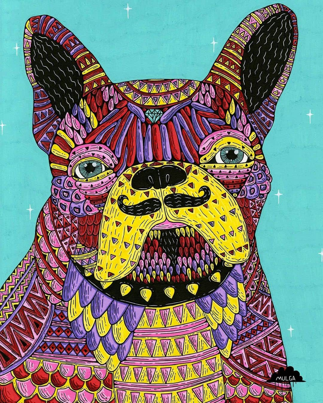 MULGAさんのインスタグラム写真 - (MULGAInstagram)「I am pleased for you to meet Franco the Frenchie, a painting I painted of a French bulldog.⁣ ⁣ The original has sold but he's available to purchase as a canvas print, hit up my website to get one. ⁣ ⁣ The story of Franco the Frenchie⁣ ⁣ Once there was a French bulldog called Franco the Frenchie and he had a best friend who was a cat and his name was Cat. One day Cat got kidnapped by some bad dudes who were going to turn his fur into some car seat covers for a client of theirs. Frenchie saw the whole thing go down but couldn't do anything because the gate was shut. Next time the gate was opened by his human fam members he made a dash for it and sniffed out the location of Cat. He went on a big and action packed journey and eventually found Cat who luckily still had all his fur. There was also about 100 other cats being kept prisoner with Cat so Franco released them all and then they all attacked the human bad dudes and messed them up real good. Those bad dudes never messed with cats or dogs again.⁣ ⁣  The End⁣ ⁣ #mulgatheartist #mulgatheartistshop #frenchbulldog #francothefrenchie #frenchbulldogart #petart #dogportrait」10月1日 10時51分 - mulgatheartist