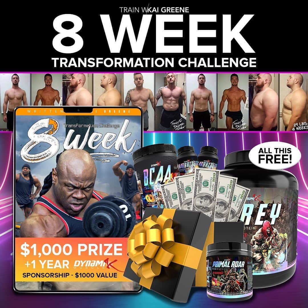 カイ・グリーンのインスタグラム：「🔥4 DAYS LEFT TO JOIN The Best Transformation WILL WIN $1,000 and a 1 Year @dynamikmuscle sponsorship  🗓FULL 8 WEEK PROGRAM Giving you all the tools (Diet/Training) you need to make BIG CHANGES in your physique!  💸 1,000 Cash Grand Prize ⚒ 1 Year #DynamikMuscle Sponsorship 💪🏾 8 Weeks Of Intense Workouts 🍏 8 Week Nutrition / Meal Plan 🗯 Daily Text From Me 👥 Private Facebook Group 🎆 For Male & Female 🌏 Yes! Worldwide Entry  👉🏾Click the link in bio to join the 8 Week Challenge. Spots limited...LETS WORK!!」