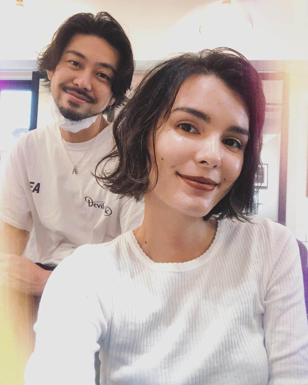 ケリーアンのインスタグラム：「Thanks @keisuke._.tsuyuki 💁🏻‍♀️✨ @salondemilk_mizonokuchi   We are twinning!👥髪型お揃いだwww😂」