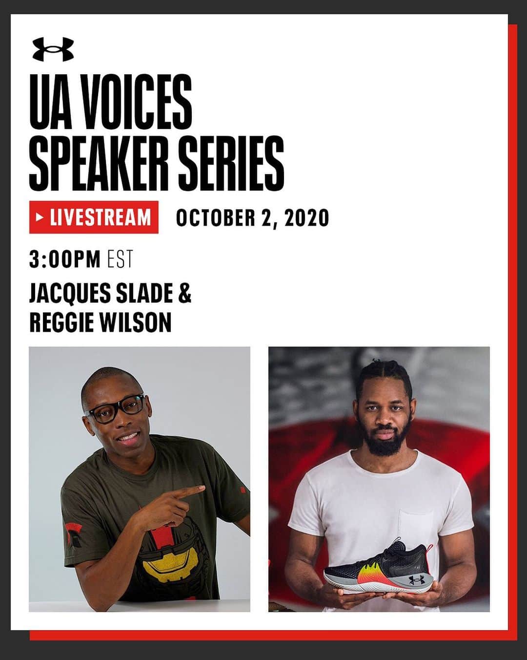 Under Armourさんのインスタグラム写真 - (Under ArmourInstagram)「Join us tomorrow for a new episode of our UA Voices speaker series, with UA Senior Footwear Designer Reggie Wilson (@reggie.wilson.rj), and your favorite expert on all-things sport, sneakers, and design, Jacques Slade (@kustoo), to hear about Reggie’s approach to the design of the UA Embiid One and how he integrates storytelling and representation in his work.」10月2日 4時00分 - underarmour