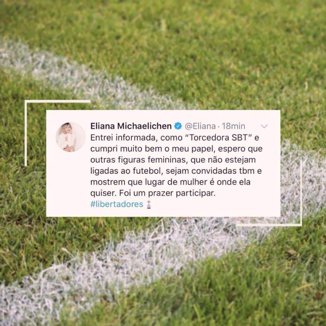 Eliana Michaelichin Bezerraさんのインスタグラム写真 - (Eliana Michaelichin BezerraInstagram)「Quando resolvi trabalhar com comunicação, eu sabia que ia mergulhar em diferentes mundos para exercer meu trabalho com excelência, e é o que eu faço em todos esses anos. Ontem na transmissão da Libertadores, não estava como apresentadora ou entrevistadora. O SBT me convidou para ser uma torcedora. Eu não tinha obrigação de fazer comentários técnicos sobre o assunto e, mesmo assim, virou um alvoroço em torno de algo que deveria ser apenas uma aparição de uma convidada. Me parece que mesmo depois de tantas conquistas femininas, o combo futebol e mulher ainda sofre seus preconceitos. Sigo torcendo e vibrando, sabendo que nessa disputa fora de campo seremos vitoriosas sempre! #futebol #libertadores #mulhernofutebol #lugardemulheréondeelaquiser #👊🏻 #juntassomosmaisfortes #eliana #sbt #téojosé #maurobeting #edmilsonjogador」10月1日 22時19分 - eliana