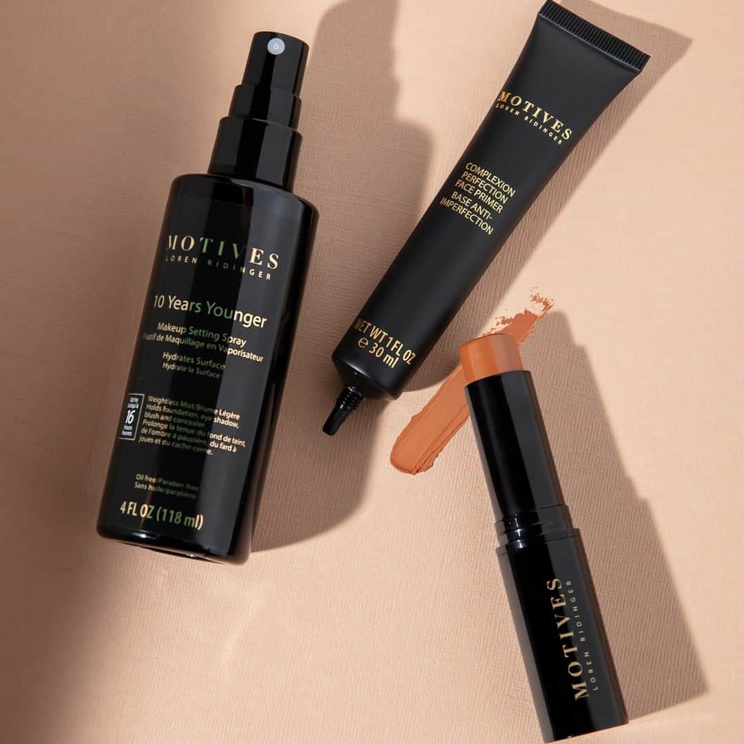 Motives Cosmeticsさんのインスタグラム写真 - (Motives CosmeticsInstagram)「The secret trio to a flawless✨ complexion that will outlast your day.   1.Prep your skin with our Complexion Perfection Face Primer that targets pores, fine lines and wrinkles.   2. Our NEW Flawless Face Stick Foundation’s creamy yet weightless formula glides across skin effortlessly, leaving behind a “your skin, but flawless” finish.   3.Lock in your flawless look with our fan-favorite 10 Years Younger Setting Spray, it mists on weightlessly to reduce makeup slippage and keep skin looking beautifully flawless.  . . . . . #motivescosmetics #motives #makeup #beauty #makeupartist #mua #girlboss #entrepreneur #beyourownboss #everydaymakeup #naturalmakeup #flawlessfoundation #foundation #foundationstick #flawlessfoundationstick #settingspray #primer」10月1日 23時00分 - motivescosmetics