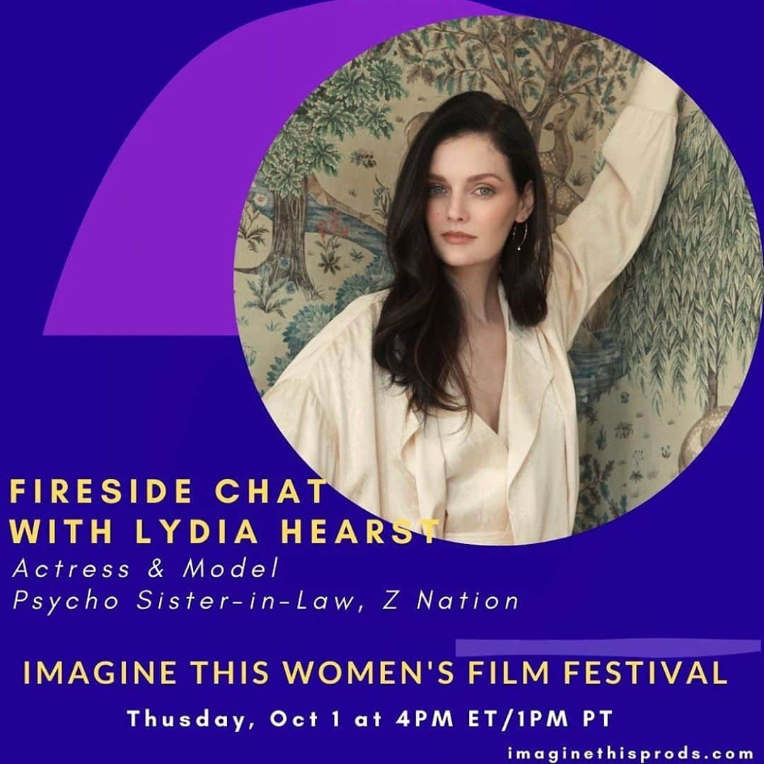 リディア・ハーストのインスタグラム：「Tune in and hang out during my LIVE chat with the 2020 Imagine This Women’s Film Festival 𝐓𝐎𝐃𝐀𝐘 𝐚𝐭 𝟏𝐏𝐌 𝐏𝐓 / 𝟒𝐏𝐌 𝐄𝐓. All special events are FREE and open to the public.   Visit www.imaginethisprods.com to learn more and register.  #ITWIFF20 #ImagineThisWIFF」