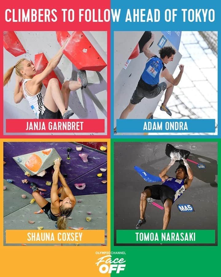 オリンピックチャンネルさんのインスタグラム写真 - (オリンピックチャンネルInstagram)「Which climbers should you be keeping an eye on ahead of #Tokyo2020?  Here are our top picks, vote for your favourite via our Insta stories!  #FaceOff @janja_garnbret @adam.ondra @shaunacoxsey @tomoa_narasaki @ifsclimbing」10月2日 1時01分 - olympicchannel_x