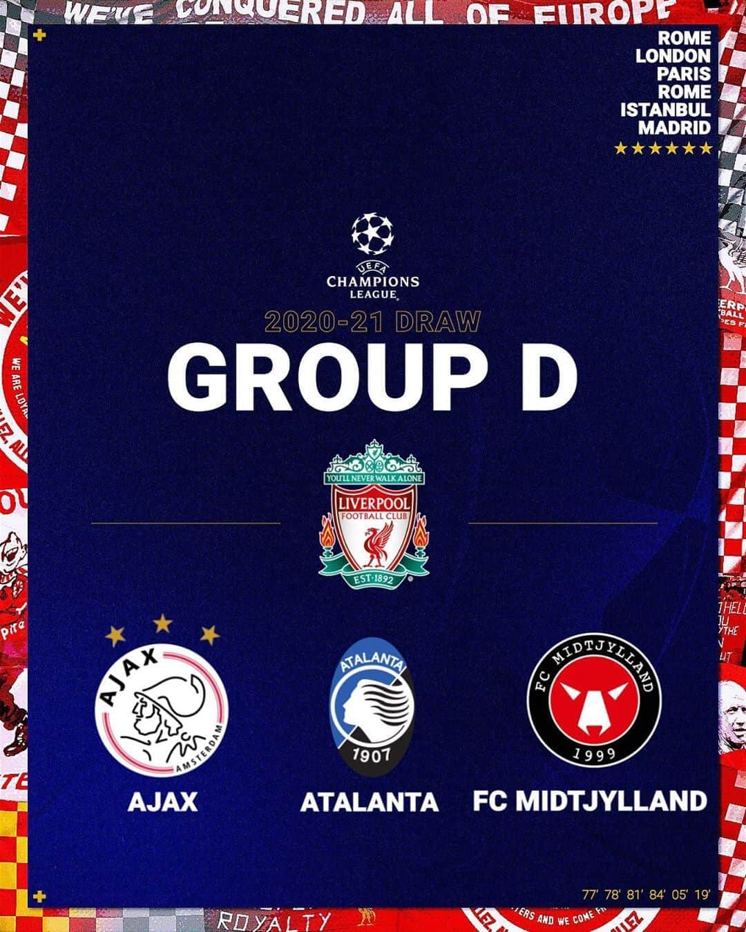 リヴァプールFCさんのインスタグラム写真 - (リヴァプールFCInstagram)「CONFIRMED  Our @championsleague group for ‘20/21 👊🔴 #LFC #LiverpoolFC #ChampionsLeague #UCL」10月2日 1時25分 - liverpoolfc