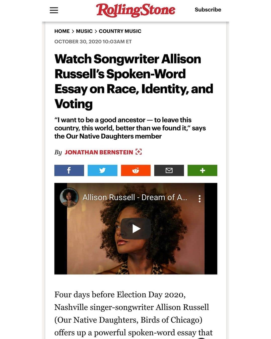 のインスタグラム：「Wow @allisonrussellmusic . You never cease to amaze. I am more and more lit up and inspired by you everyday. Your unparalleled empathy, artistry and intellect is what this world needs now more than ever. So honored to call you a sister and a friend! 💛 link in stories to watch this incredible @allisonrussellmusic performance. Then check out her magical interview for more of her brilliance on #harmonicspodcast  @rollingstone  @allisonrussellmusic  @thebluegrasssituation」