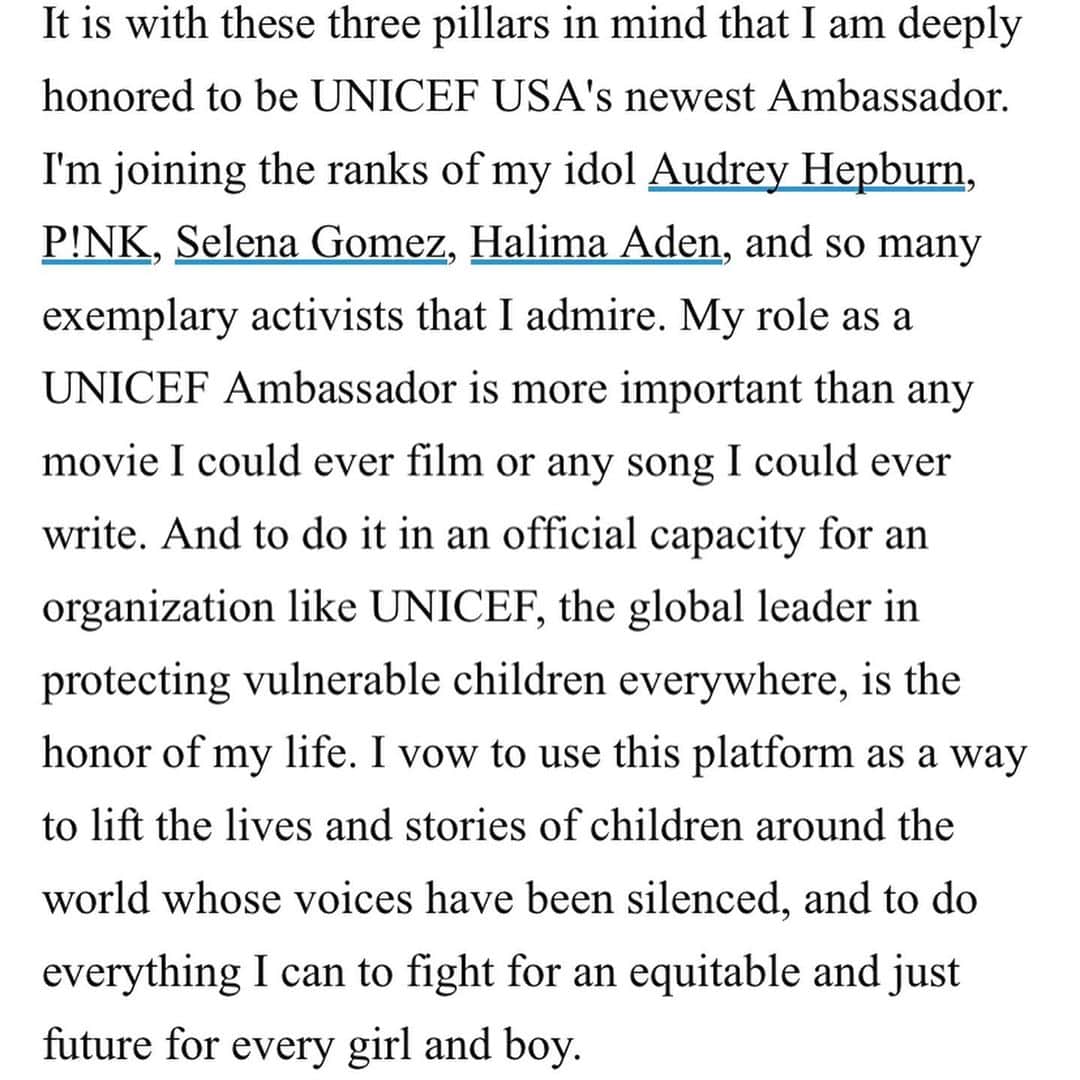 ソフィア・カーソンさんのインスタグラム写真 - (ソフィア・カーソンInstagram)「Today, I wake up with the sublime honor of being a UNICEF AMBASSADOR. Words cannot express my infinite gratitude to UNICEF for bestowing me with this honor- joining the ranks of Audrey Hepburn who came before me, @pink, @selenagomez, my @halima, and extraordinary activists I admire. UNICEF has been and always will be a beacon of hope, a life saving force, and an instrument of good for children in every corner of the world- now more than EVER.  To my Ma, you gifted me with the belief that to give is the most important thing that we could ever do. You are the the epitome of selfless love. You are my guiding light. In your honor, I am proudly, wholly, and humbly committed to UNICEF’s lifesaving mission, and I cannot wait for our journey that lies ahead. Thank You.   My heart and soul is yours forever @unicefusa. Thank you @people.」10月31日 6時35分 - sofiacarson