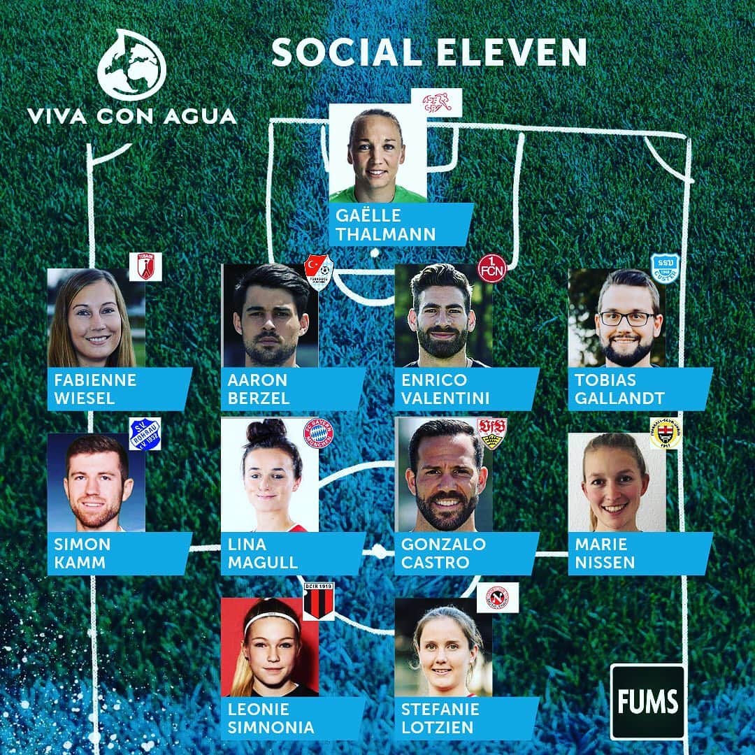 Lina Magullのインスタグラム：「Eine tolle Aktion von @vivaconagua, die Fußball mit sozialen Projekten verbindet. 💦⚽️ Pro gelaufener Kilometer im Spiel wird ein bestimmter Betrag gespendet. Die Spenden fließen in das globale VivaConAqua Football4Water Programm und unterstützen Projekte zur Trinkwasserversorgung in hilfsbedürftigen Ländern. Ein Gut, welches jedem Menschen zustehen sollte. Ich bin dabei #social11. Spiel du dich auch in die Startelf für soziales Engagement und #move4water! 😊🤝 Für mehr Informationen: https://www.vivaconagua.org/soziale11 #vivaconagua」