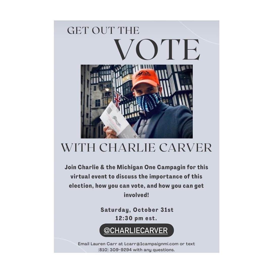 チャーリー・カーバーのインスタグラム：「Michigoose and Michigander! Join me and the Michigan One Campaign tomorrow! All are welcome :) Zoom link in stories 🗳#voteblue2020」
