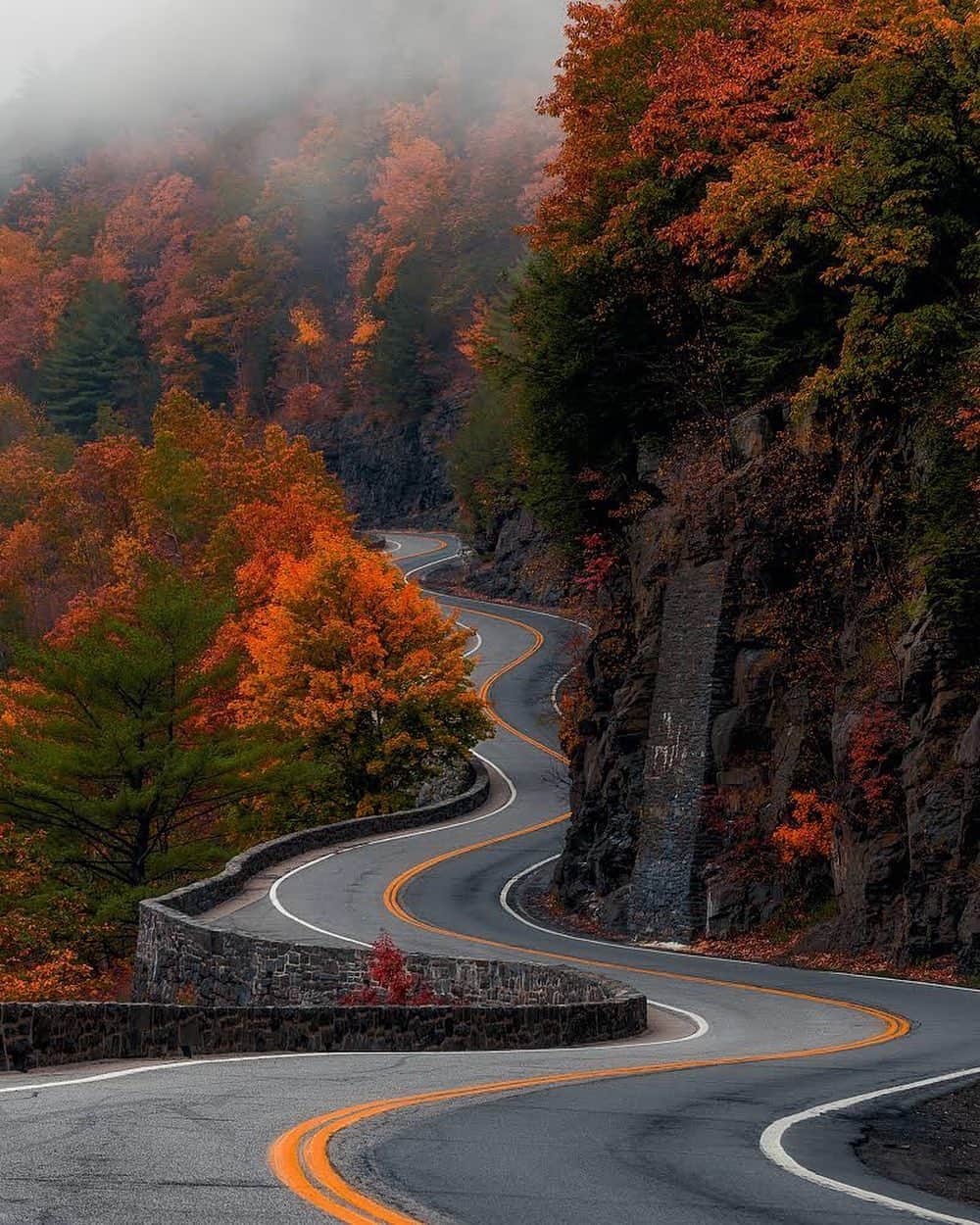 instagoodさんのインスタグラム写真 - (instagoodInstagram)「@mattsfocus Every year as Autumn arrives, I’ll take the 90 minute drive to see the fall foliage at Hawks Nest Highway. The roadway is an incredible visual carved out of the rock face from the engineering minds of yesterday. For over an hour, I watched as colors bloomed and the composition unfolded from the darkness, but the scene was missing some atmosphere to really complete my vision. Much to my surprise when I looked up the river, a single low cloud was heading down the valley and it was shaping up to be the perfect addition to my frame. Just as the cloud slammed into the side of the mountain, I pressed my shutter button to make this shot. I have learned so much in this short time as a photographer, patience being one of the greatest takeaways. It's been a pleasure to share my story with you! I hope that you follow along as I continue to learn and grow with this amazing community. Thank you @instagood for having me on this takeover!」10月31日 1時06分 - instagood