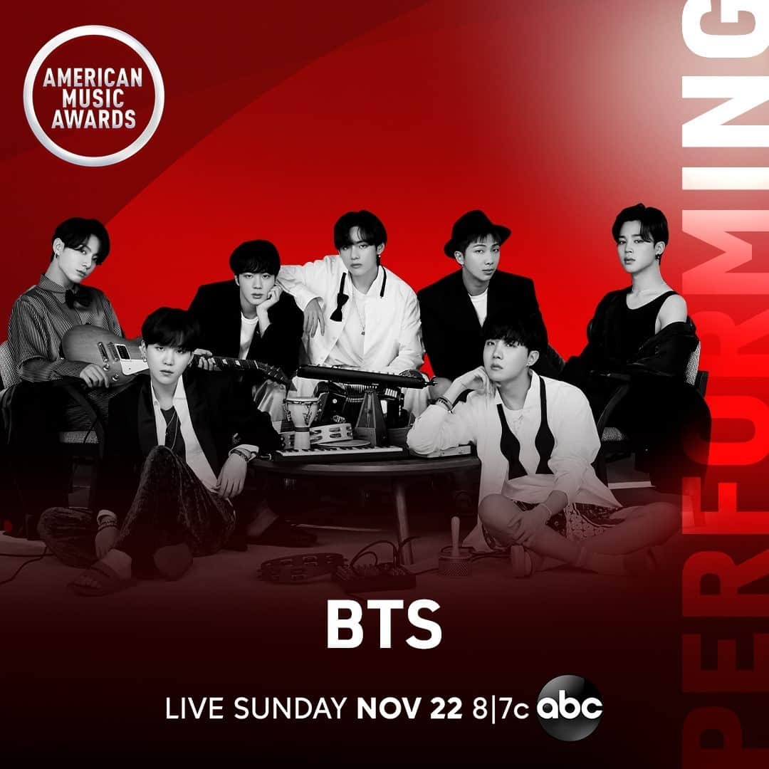 アメリカン・ブロードキャスティング・カンパニーのインスタグラム：「Just announced! @bts.bighitofficial will make the TV debut of their highly anticipated new single, and perform their record breaking hit “Dynamite” at the 2020 @amas! Don’t miss it, November 22nd at 8/7c on ABC. #AMAs」