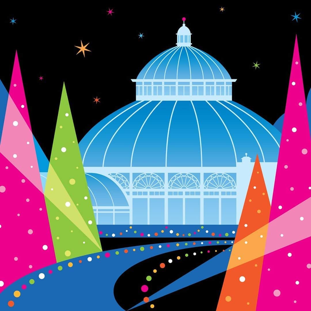 ニューヨーク植物園のインスタグラム：「This holiday season, let it GLOW at NYBG in an all-new outdoor experience illuminating our landmark landscape and Enid A. Haupt Conservatory. . With lots of room to spread out, explore a glowing world of color and light featuring the Haupt Conservatory as the centerpiece—its iconic exterior a glittering canvas. Washes of brilliant colors, thousands of dazzling lights, and picture-perfect installations fill the Reflecting Pool and enliven surrounding gardens and collections. And during your visit, enjoy artistic ice carving displays, roving dancers and musicians, plus more outdoor fun. . Hit the link in our bio for more info and to sign up for ticket alerts, and experience NYBG GLOW for yourself beginning Nov. 27. . #plantlove #AllInNYC」